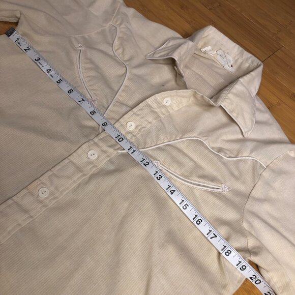 Vintage Cream Neutral Western Shirt Medium White Piping Light Stripes Cotton - Picture 2 of 6